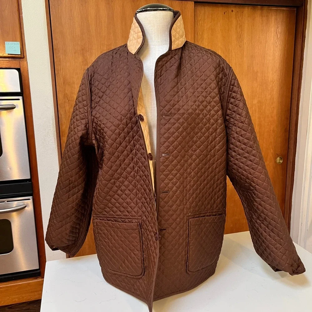 Sag Harbor Reversible Quilted Jacket Tan Brown Button Front Womens XL F23143 - Picture 3 of 12
